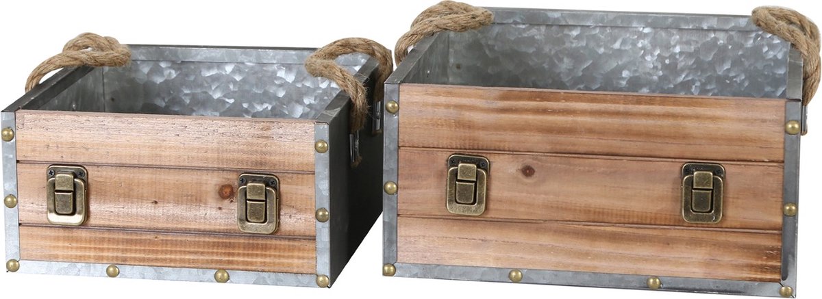 DKNC - Box hout - 27x27x13 cm - Set van 2 - Natuurlijk