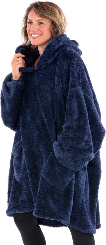 Snug Rug - Fleece deken - Fleece plaid - Premium Oversized Hoodie Deken - Blanket met Mouwen en Capuchon - Heren en Dames - Unisex - Sherpa Fleece - Extra Soft - Blauw - fleece deken met mouwen