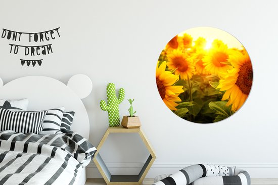 WallCircle - Papier peint cercle - Tournesol - Jaune - Bloem - 100x100 cm - Papier peint autocollant - Papier peint cercle - Papier peint cercle autocollant - Papier peint rond - Salon