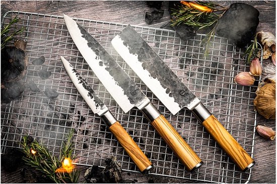 Forged Olive Messenset 3-delig – Koksmes, Hakbijl en Universeel mes