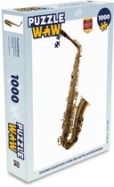 Puzzel Gouden saxofoon voor een witte achtergrond - Legpuzzel - Puzzel 1000 stukjes volwassenen