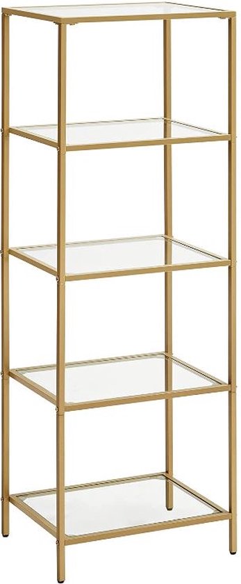 MIRA Home staande plank - boekenkast - badkamer plank met 5 niveaus - Glas - Goud - 30x40x124.5