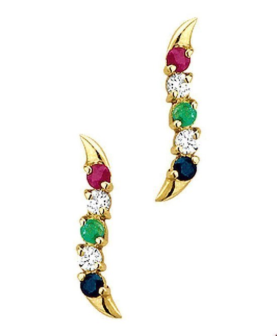 Clous d'Oreille Huiscollectie Emeraude, Rubis Et Emeraude Or Jaune Brillant 13 mm x 3 mm