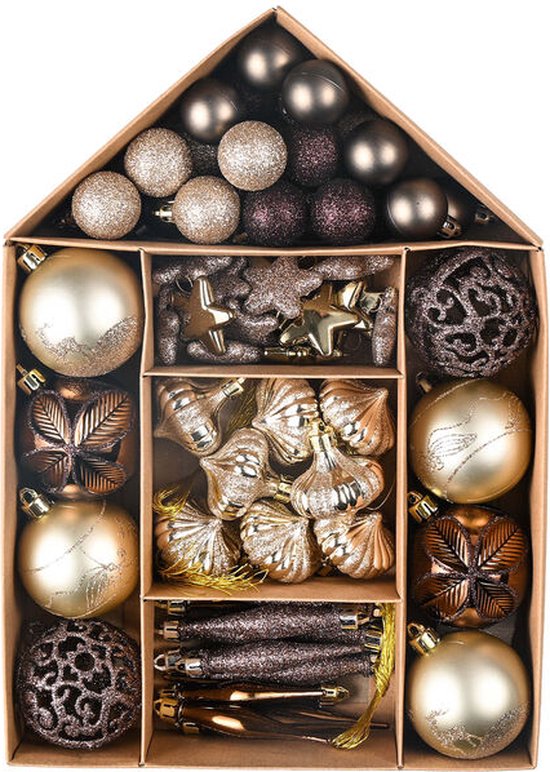 Deludere plastic kerstballen 70 stuks 4/5/8 cm bruin bruin bol