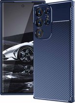 iMoshion Hoesje Geschikt voor Samsung Galaxy S23 Ultra Hoesje Siliconen - iMoshion Carbon Softcase Backcover - Blauw