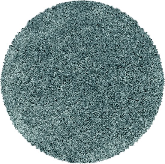 TAPIS BLEU AQUA SOLIDE AZURE HIGH PILE ROND