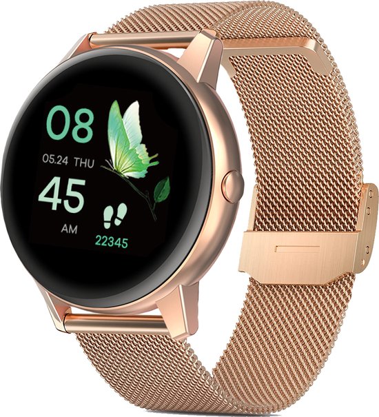 Rysefit Smartwatch Dames - Horloge / Sporthorloge Dames - Geschikt voor IOS, Android -  Roze/Rose Goud