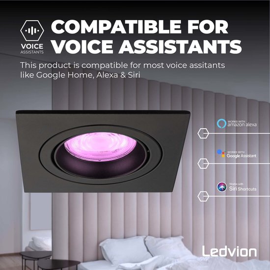 Ledvion Smart LED inbouwspot Zwart - Sevilla - Smart WiFi - Dimbaar - RGBWW  | bol.com