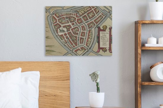 Canvas Schilderij Kaart - Sneek - Historisch - 40x30 cm - Wanddecoratie