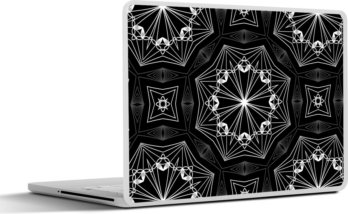 Laptop sticker - 12.3 inch - Bloemen - Design - Zwart - Wit - Geometrie - 30x22cm - Laptopstickers - Laptop skin - Cover