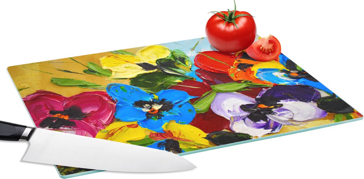 Glazen Snijplank - 39x28 - Olieverf - Schilderij - Bloemen - Snijplanken Glas