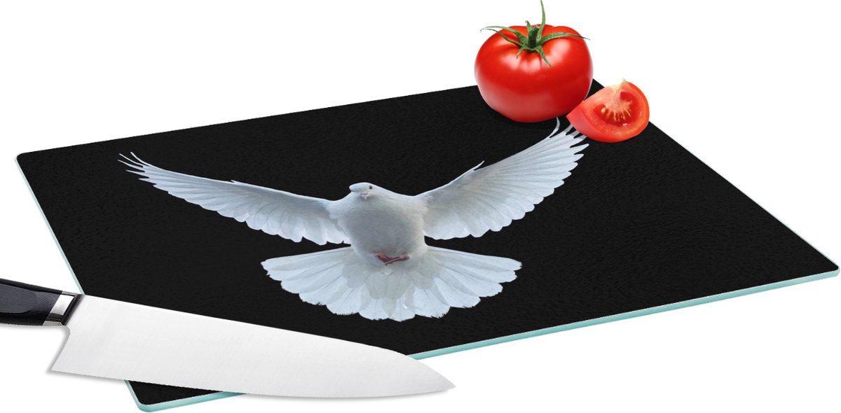 Glazen Snijplank - 39x28 - Duif - Vogel - Zwart - Wit - Portret - Snijplanken Glas