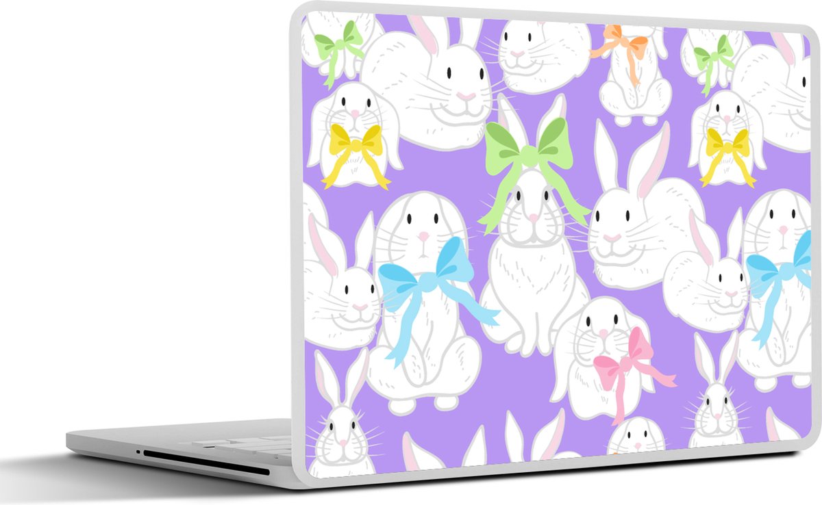 Laptop sticker - 15.6 inch - Patronen - Konijn - Paars - Lente - 36x27,5cm - Laptopstickers - Laptop skin - Cover