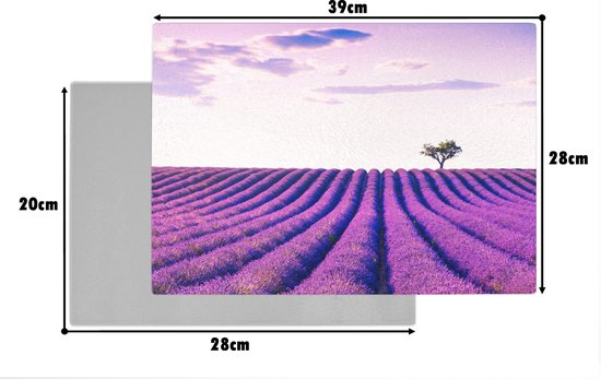 Planche à Verres - 39 x 28 - Lavande - Arbres - Violet - Fleurs - Planches à découper en Glas