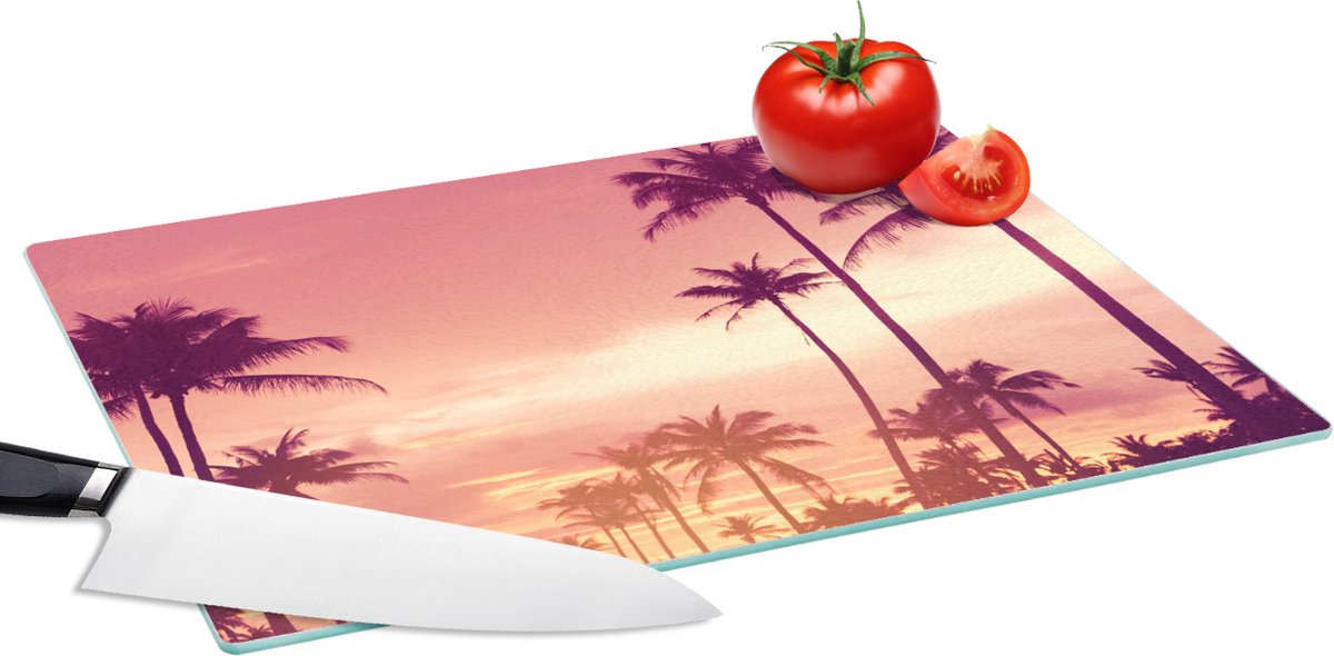 Glazen Snijplank - 39x28 - Lucht - Palmboom - Avond - Natuur - Tropisch - Snijplanken Glas
