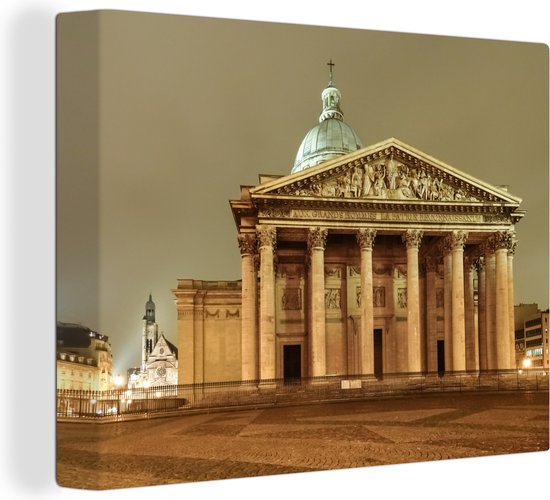 De voorkant van het Pantheon van Parijs Canvas 40x30 cm - Foto print op Canvas schilderij (Wanddecoratie woonkamer / slaapkamer) / Europese steden Canvas Schilderijen
