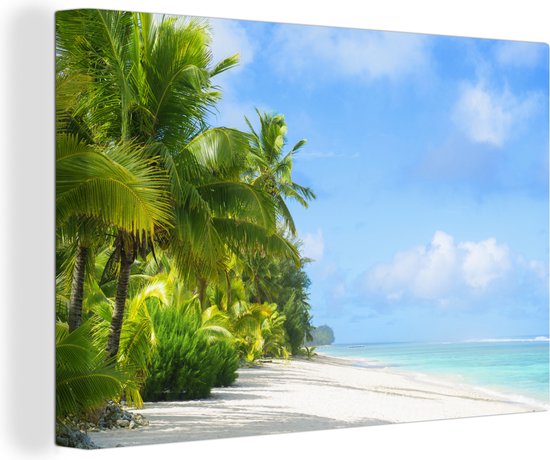 Palmbomen op tropisch strand foto Canvas 80x60 cm - Foto print op Canvas schilderij (Wanddecoratie)