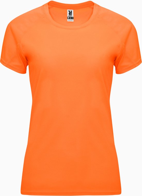 Fluorescent Oranje dames sportshirt korte mouwen Bahrain merk Roly maat M