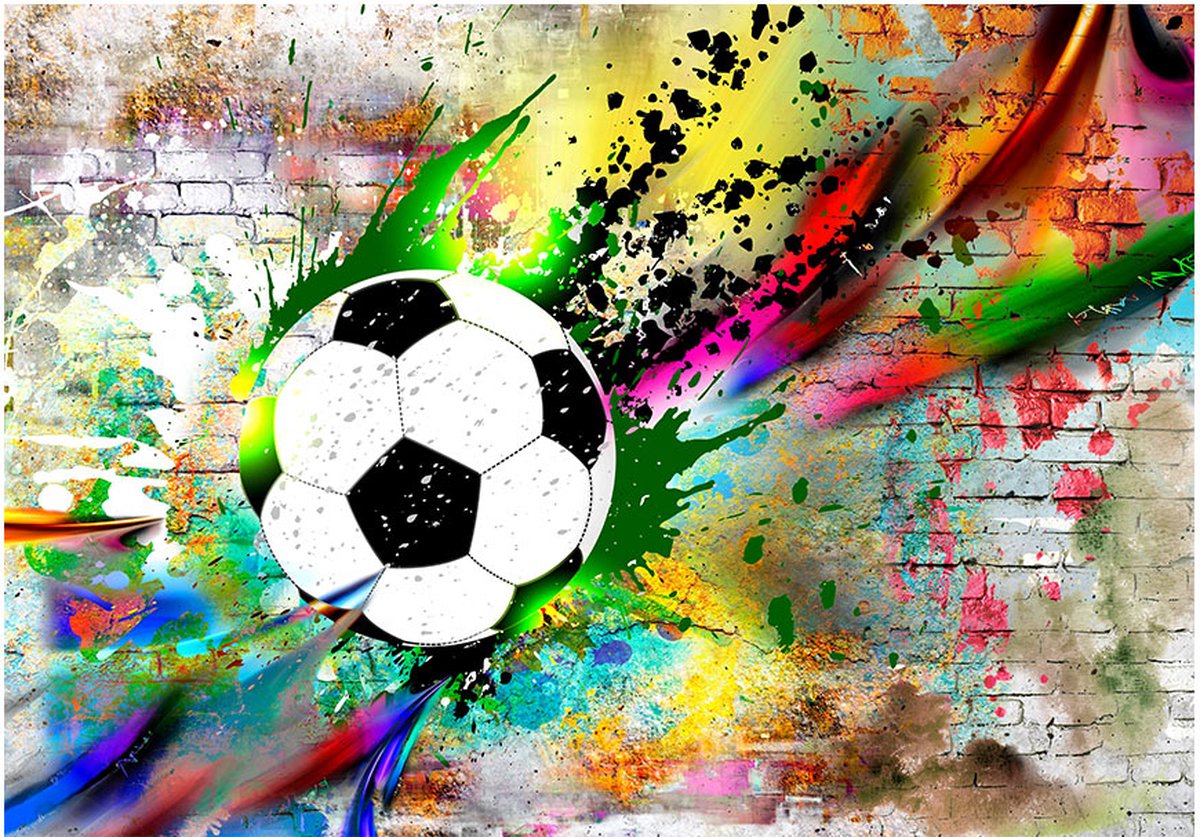 Fotobehangkoning - Behang - Vliesbehang - Fotobehang Voetbal Graffiti Muur - 250 x 175 cm