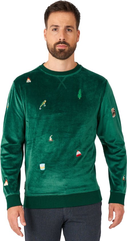 OppoSuits Deluxe Velvet Green - Xmas Icons - Heren Sweater - Kerst Trui - Groen - Maat L