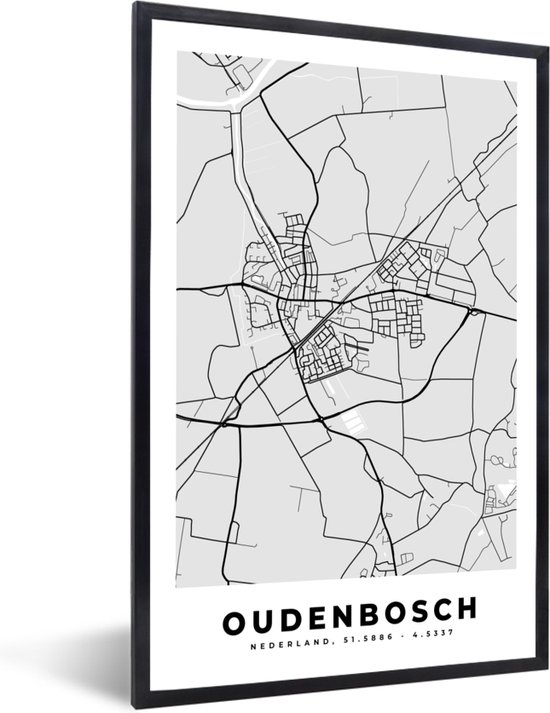 Fotolijst incl. Poster - Plattegrond - Oudenbosch - Kaart - Stadskaart - Nederland - 60x90 cm - Posterlijst