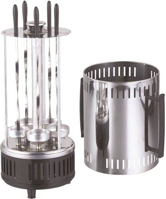 Chef-o-matic Verticale grill zonder olie en vet, 1000 W, capaciteit voor 6 spiesen. Automatische 360 graden rotatie, gemakkelijk schoon te maken, grill, elektrische oven, ideaal voor grillspiesen