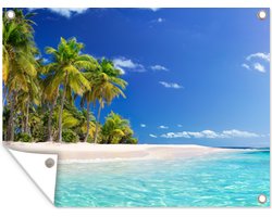 Muurdecoratie buiten Strand - Zee - Palmboom - Zon - Zomer - 160x120 cm - Tuindoek - Buitenposter