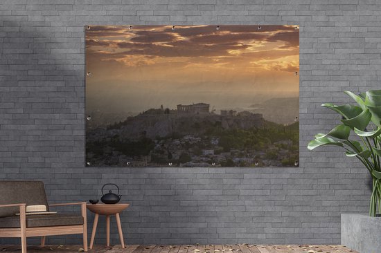 Affiche de jardin Acropole au crépuscule d'Athènes 180x120 cm - Toile de jardin / Toile d'extérieur / Peintures d'extérieur (décoration de jardin) XXL / Groot format!