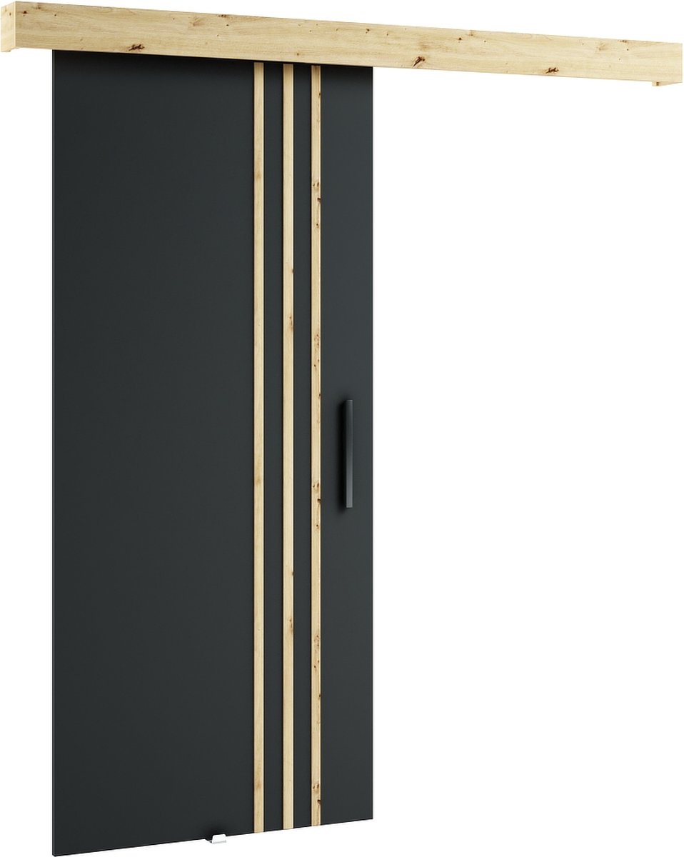 InspireMe - Schuifdeursysteem met rail - 90x204cm - LOPA V - Zwart Mat + Artisan Eik