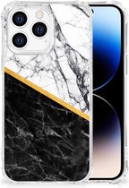 Back Cover Geschikt voor iPhone 14 Pro Smartphone hoesje met doorzichtige rand Marble White Black