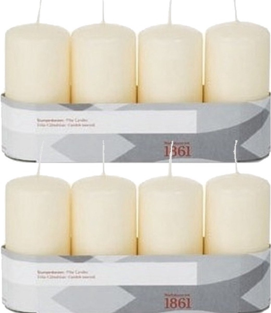 Trend Candles 8x Cremewitte cilinderkaarsen/stompkaarsen 5 x 10 cm 18 branduren - Geurloze kaarsen - Woondecoraties