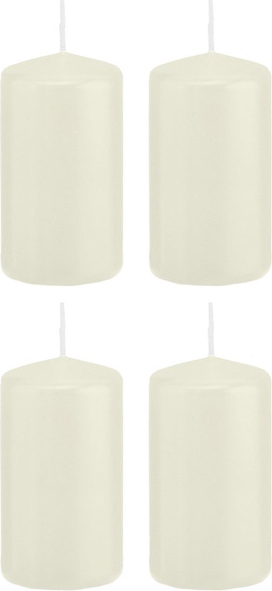 Trend Candles Cilinderkaars/stompkaars - 4x - ivoorwit - 6 x 12 cm - 40 branduren - met brandvertragende folie
