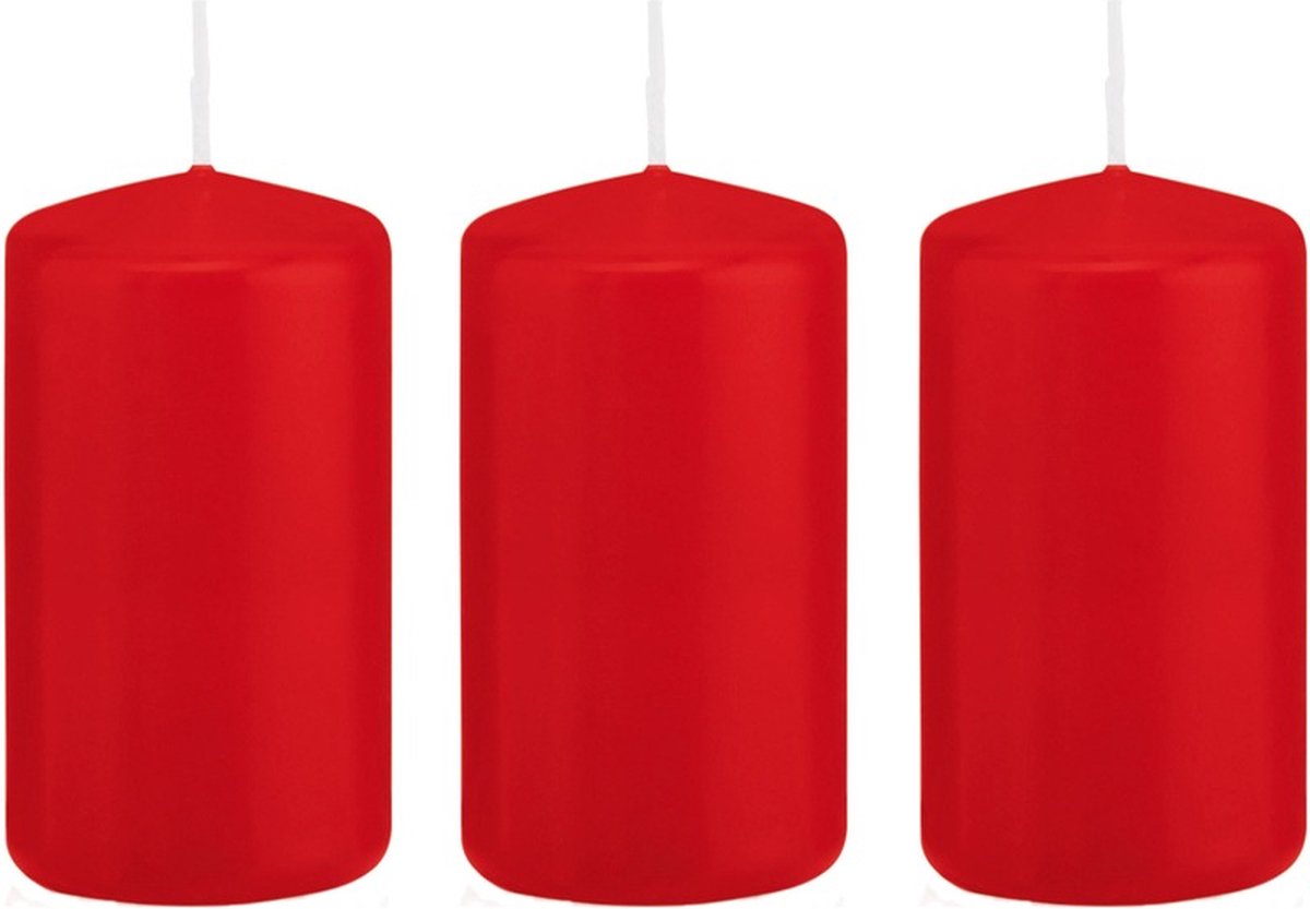 Trend Candles Cilinderkaars/stompkaars - 3x - rood - 6 x 12 cm - 40 branduren - met brandvertragende folie