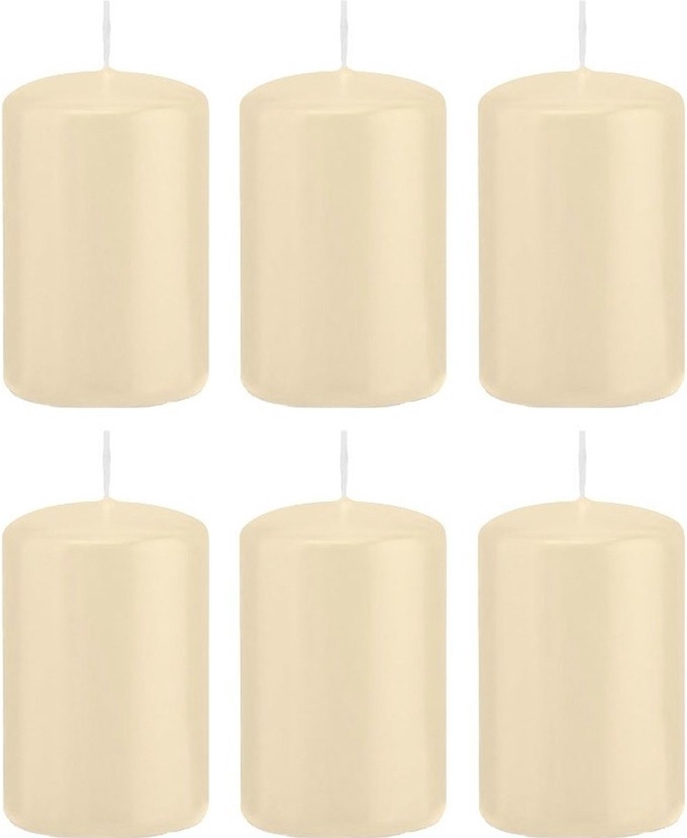 Trend Candles Cilinderkaars/stompkaars - 6x - cremewit - 5 x 8 cm - 18 branduren - met brandvertragende folie