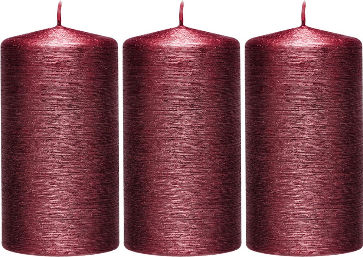 Enlightening Candles 3x Rode cilinderkaarsen/stompkaarsen 7 x 13 cm 25 branduren - Geurloze kaarsen rood - Woondecoraties