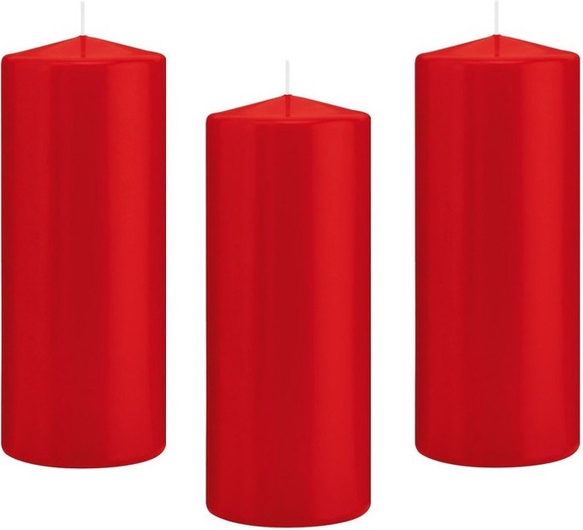 Trend Candles Cilinderkaars/stompkaars - 12x - rood - 8 x 20 cm - 119 branduren - horeca kaarsen