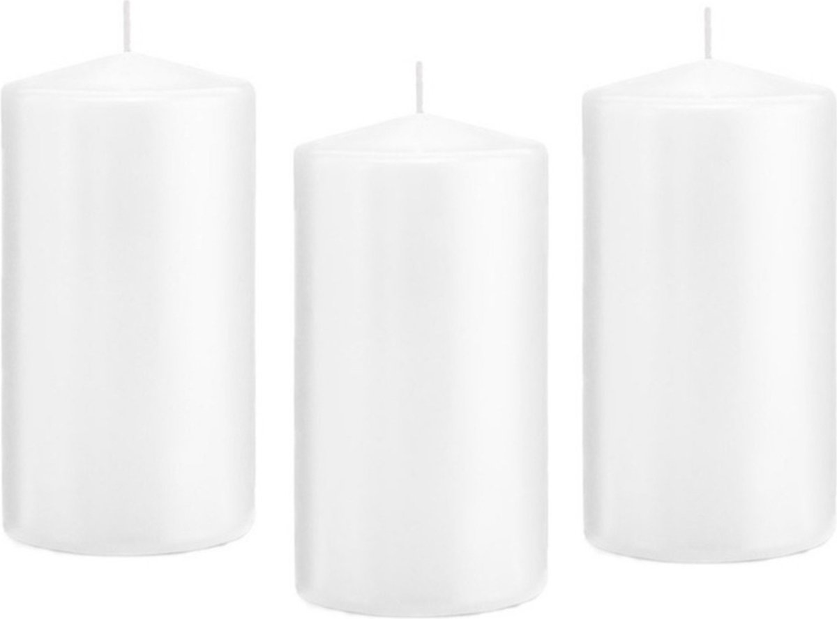 Trend Candles Cilinderkaars/stompkaars - 12x - wit - 8 x 15 cm - 69 branduren - horeca kaarsen