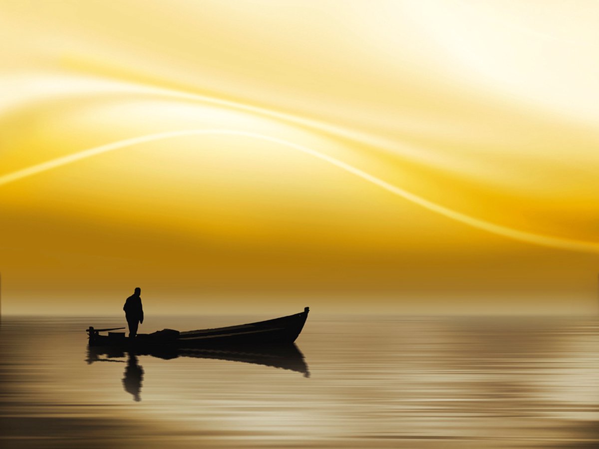 Fotobehang - Fishing at sunset.