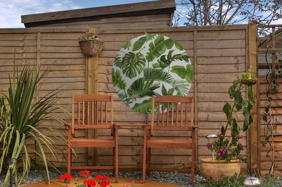 Tuincirkel Bladeren - Wit - Patroon - Meisjes - Kinderen - Jongens - Kids - 60x60 cm - Ronde Tuinposter - Buiten