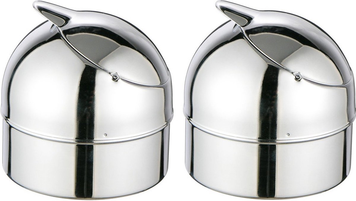 Goedkoopste Klep asbak - 2x - zilver - metaal - 9 cm - terrasasbak - stormasbak