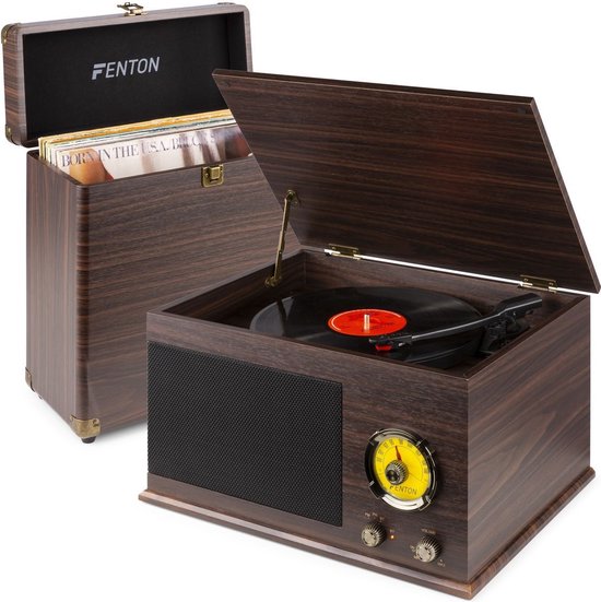 Retro platenspeler bluetooth - Fenton RP173 - met radio en platenkoffer