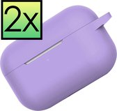 Hoes Geschikt voor AirPods Pro 2 Hoesje Cover Silicone Case Hoes - Lila - 2x