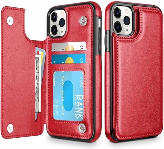 Étui portefeuille ShieldCase Convient pour Apple iPhone 12 / 12 Pro - 6,1 pouces - rouge + protecteur d'écran en verre