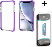 ShieldCase Bumper Shock case - telefoonhoesje geschikt voor Apple iPhone 12 Mini - shockproof - doorzichtig hoesje - optimale bescherming - paars + glazen Screen Protector