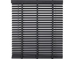 Houten Jaloezie Zwart - 120x210 cm (BxH) - Raamdecoratie - Lamelbreedte 50 mm - inc. Bedieningskoord en Draaistang - Eenvoudig op maat maken en monteren