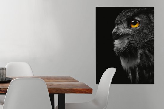 Peinture sur toile - Hibou - Vogel - Zwart - Peintures sur toile - Toile animaux - Toile canvas - 60x80 cm - Décoration murale - Salon