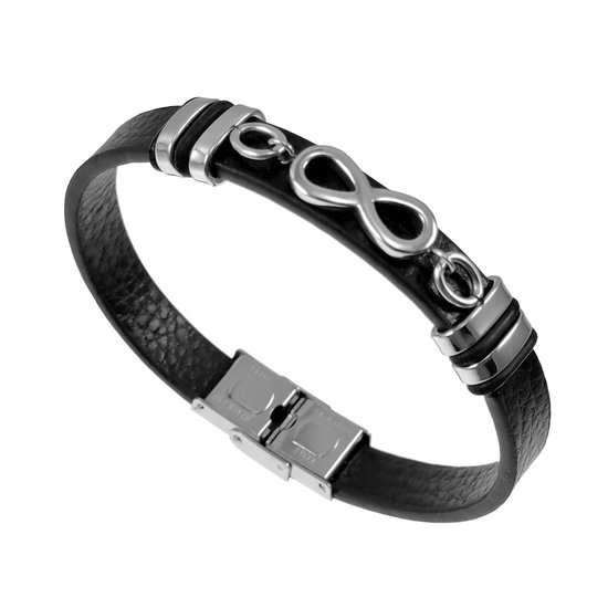 Leren Armband Unisex - Infinity - Zwart Leer - Roestvrij Staal