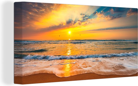 Canvas - Schilderij zee - Strand - Water - Zonlicht - Wanddecoratie - Kamer decoratie - Foto op canvas - 160x80 cm