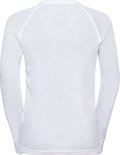 De achterkant van een wit thermoshirt voor kinderen met lange mouwen en raglanmouwen.