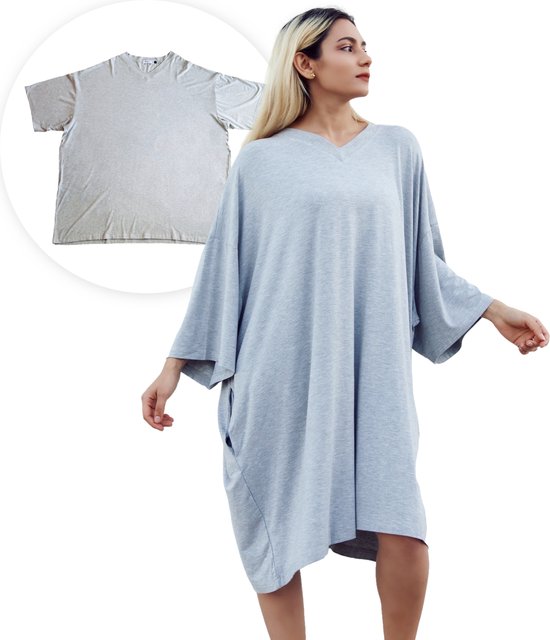 Smileify® Premium Pyjama Slaapshirt – Nachthemd – Oversized T Shirt – Nachthemd – Huispak - Grijs
